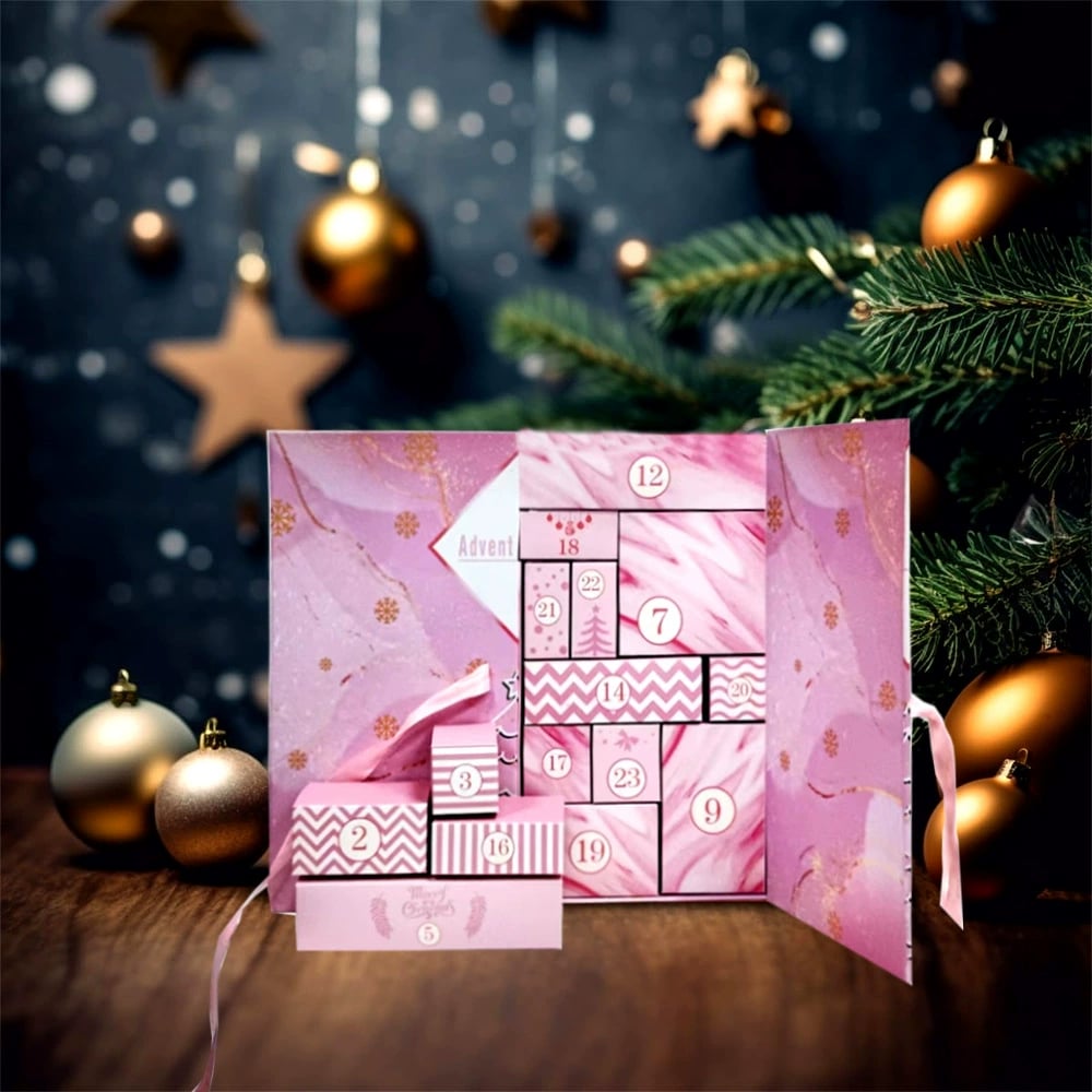 π 24 dagen vol verrassingen β Roze marmeren adventskalender 2025