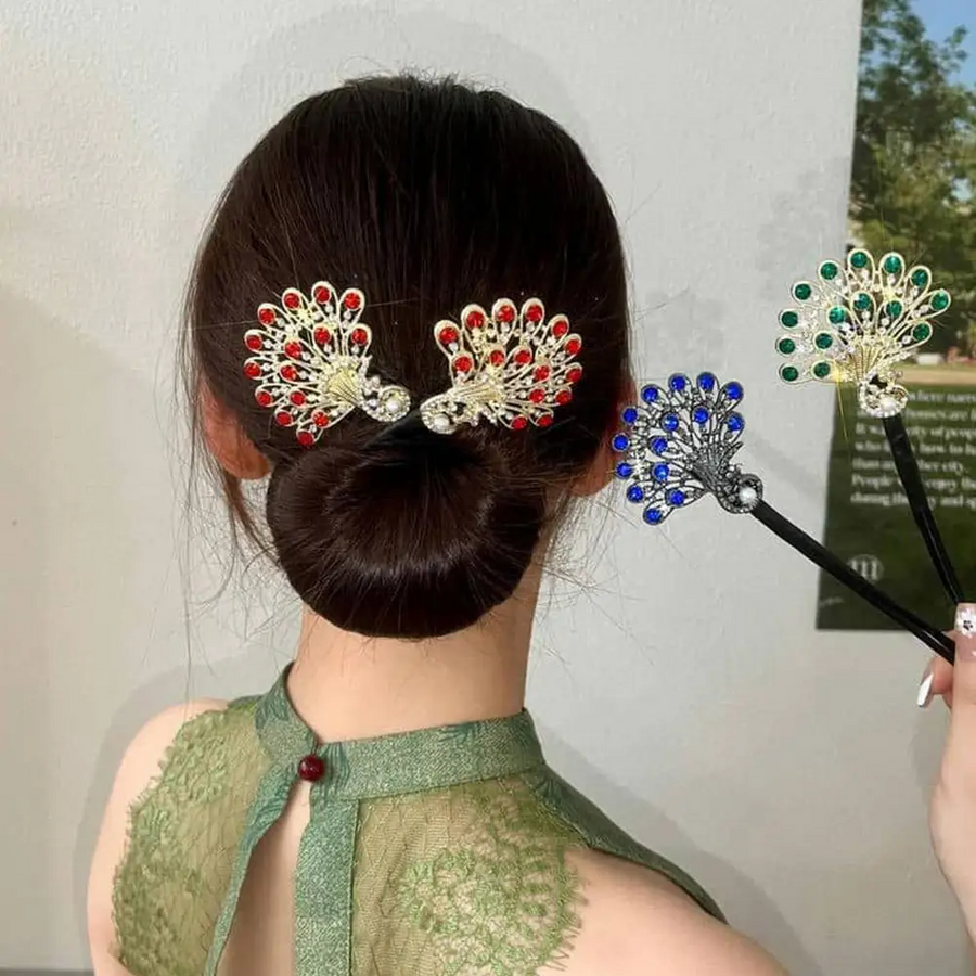 Rose® HairTie 1+1 GRATIS: Elegante Haarelastiek met Vintage Kristal Pauwenstaart Design