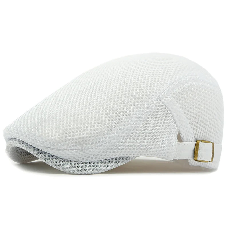 Ademende mesh flat cap met verstelbare band