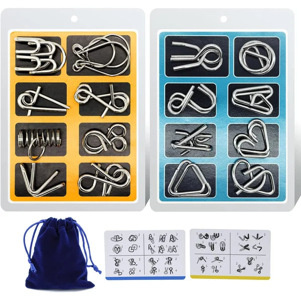 Metallische puzzelringen, acht sets blauw