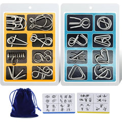 Metallische puzzelringen, acht sets blauw