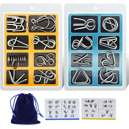 Metallische puzzelringen, acht sets blauw