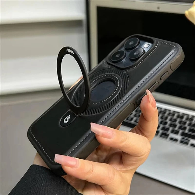 Luxe lederen iPhone-hoesje met ingebouwde standaard