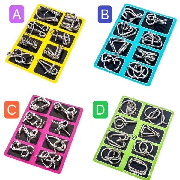 Metallische puzzelringen, acht sets blauw