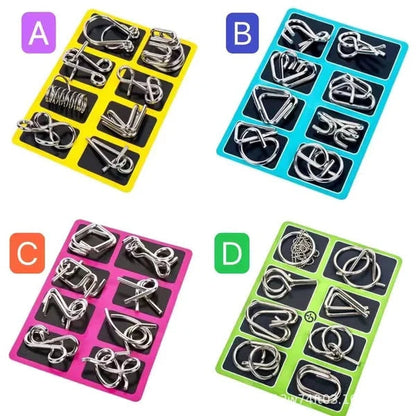 Metallische puzzelringen, acht sets blauw