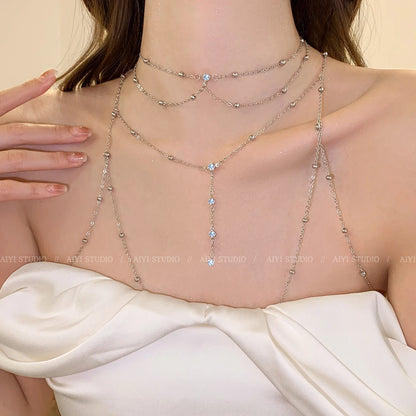 Sexy Gouden Body Chain - Lichaamsketting met Kristallen & Pareltjes