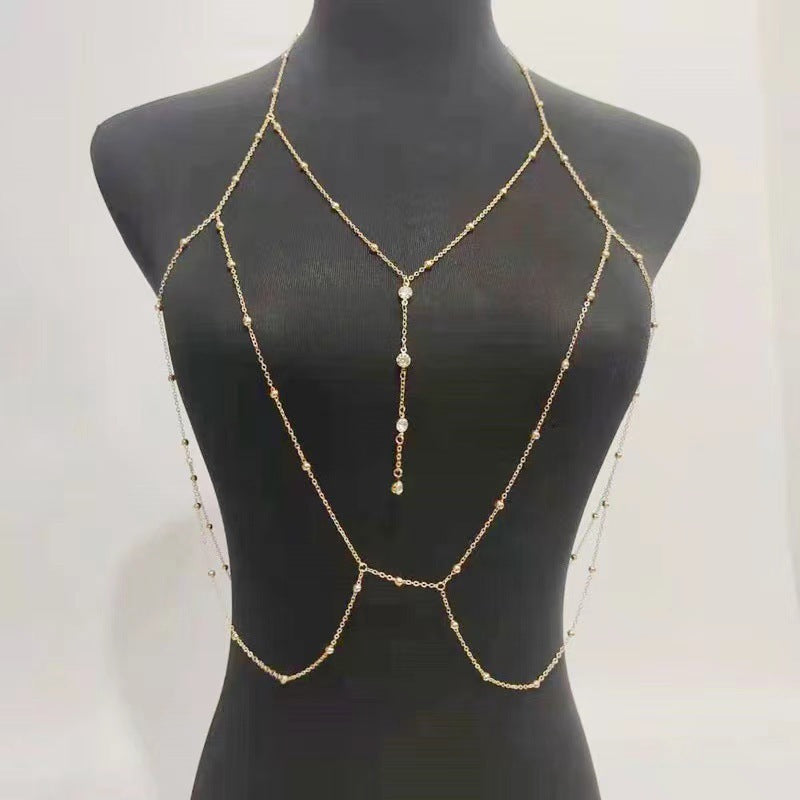 Sexy Gouden Body Chain - Lichaamsketting met Kristallen & Pareltjes