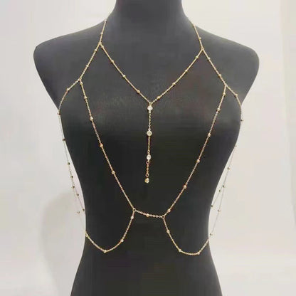 Sexy Gouden Body Chain - Lichaamsketting met Kristallen & Pareltjes