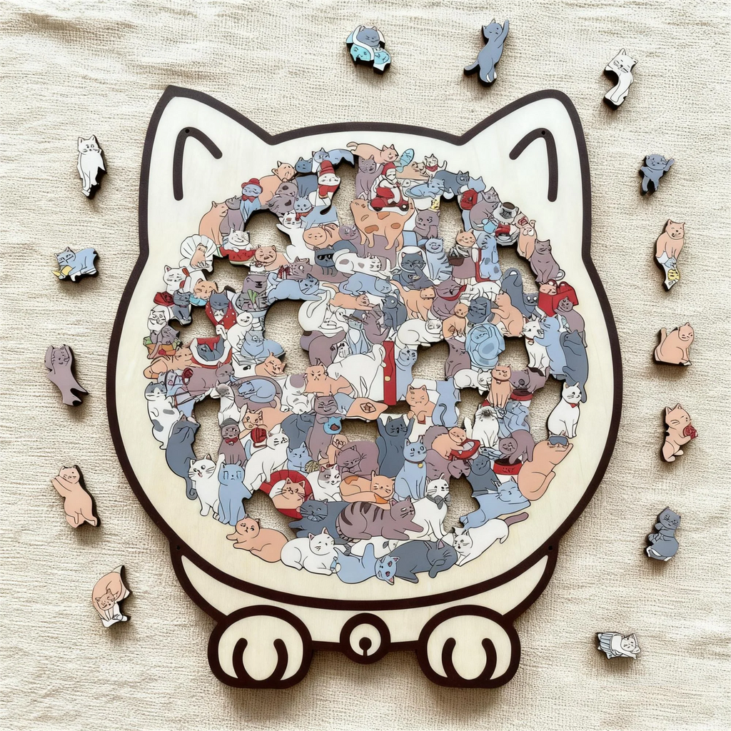 🎁Kerstuitverkoop 49% KORTING🎅135-delige Morandi-kleurige houten puzzel in de vorm van een kat