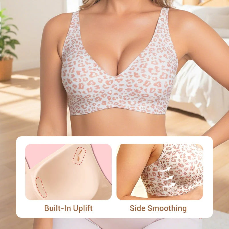 Naadloze beugelloze push-up bh met diepe V-hals