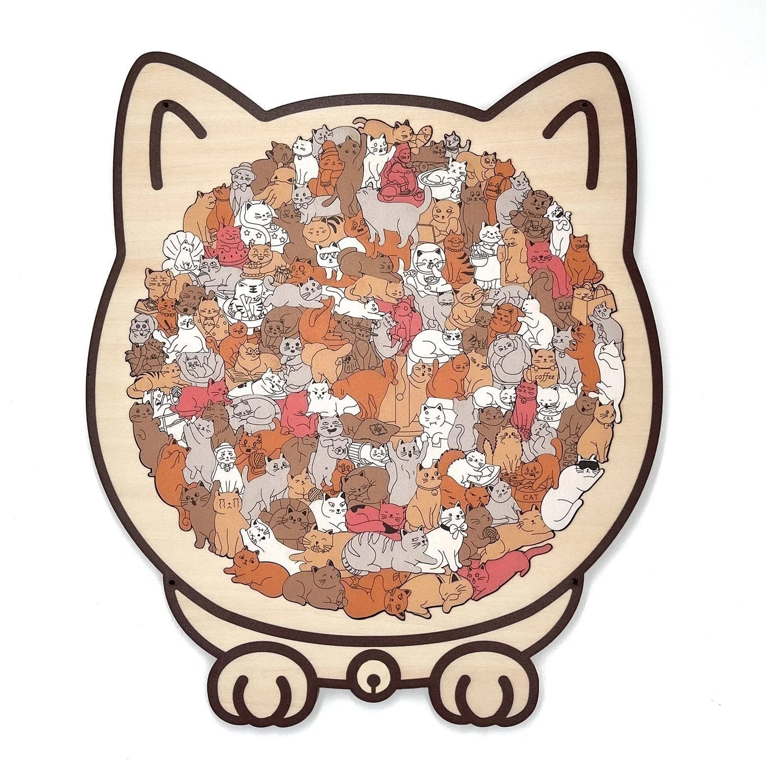 🎁Kerstuitverkoop 49% KORTING🎅135-delige Morandi-kleurige houten puzzel in de vorm van een kat