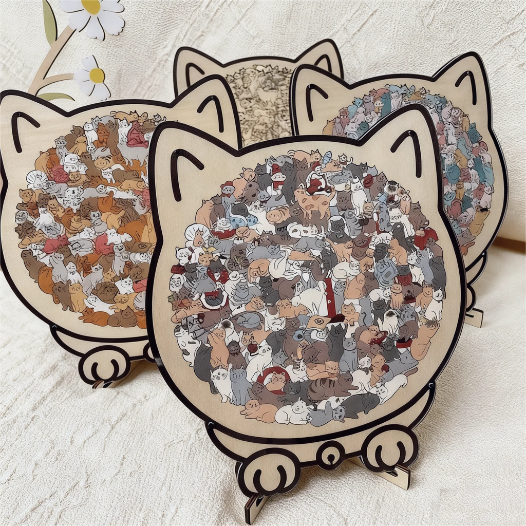 🎁Kerstuitverkoop 49% KORTING🎅135-delige Morandi-kleurige houten puzzel in de vorm van een kat