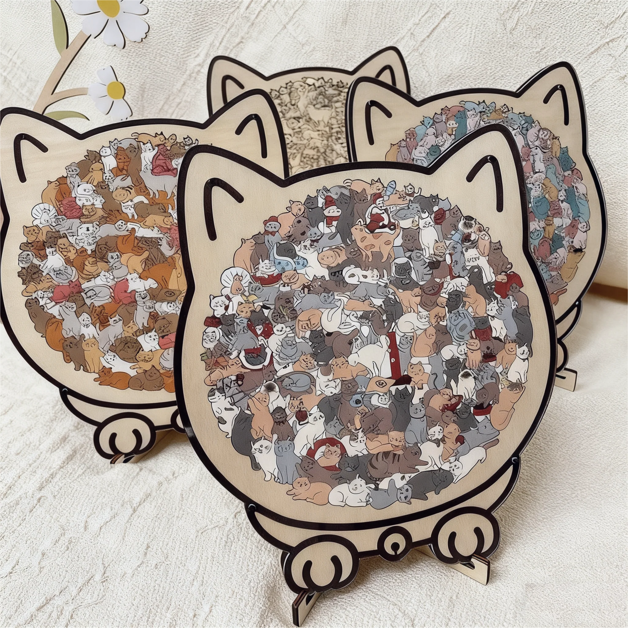 🎁Kerstuitverkoop 49% KORTING🎅135-delige Morandi-kleurige houten puzzel in de vorm van een kat