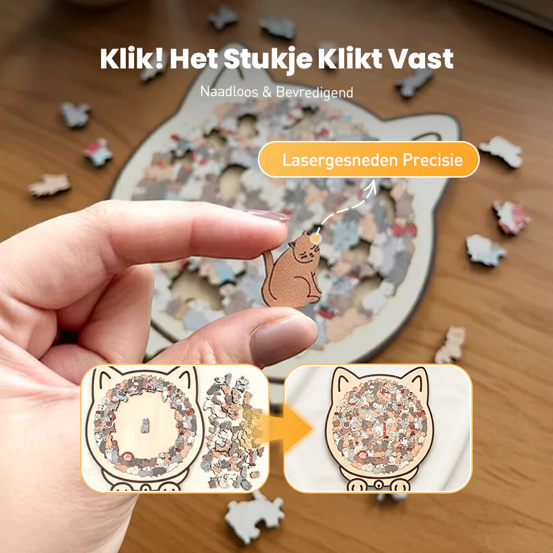 🎁Kerstuitverkoop 49% KORTING🎅135-delige Morandi-kleurige houten puzzel in de vorm van een kat
