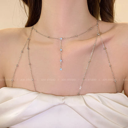 Sexy Gouden Body Chain - Lichaamsketting met Kristallen & Pareltjes