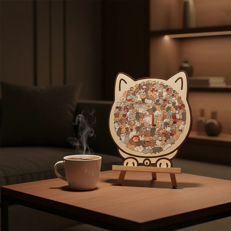 🎁Kerstuitverkoop 49% KORTING🎅135-delige Morandi-kleurige houten puzzel in de vorm van een kat