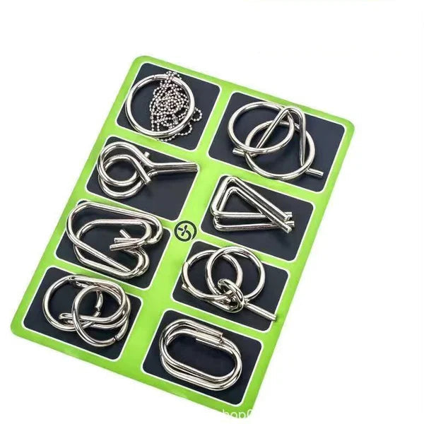 Metallische puzzelringen, acht sets blauw