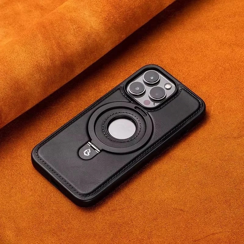 Luxe lederen iPhone-hoesje met ingebouwde standaard