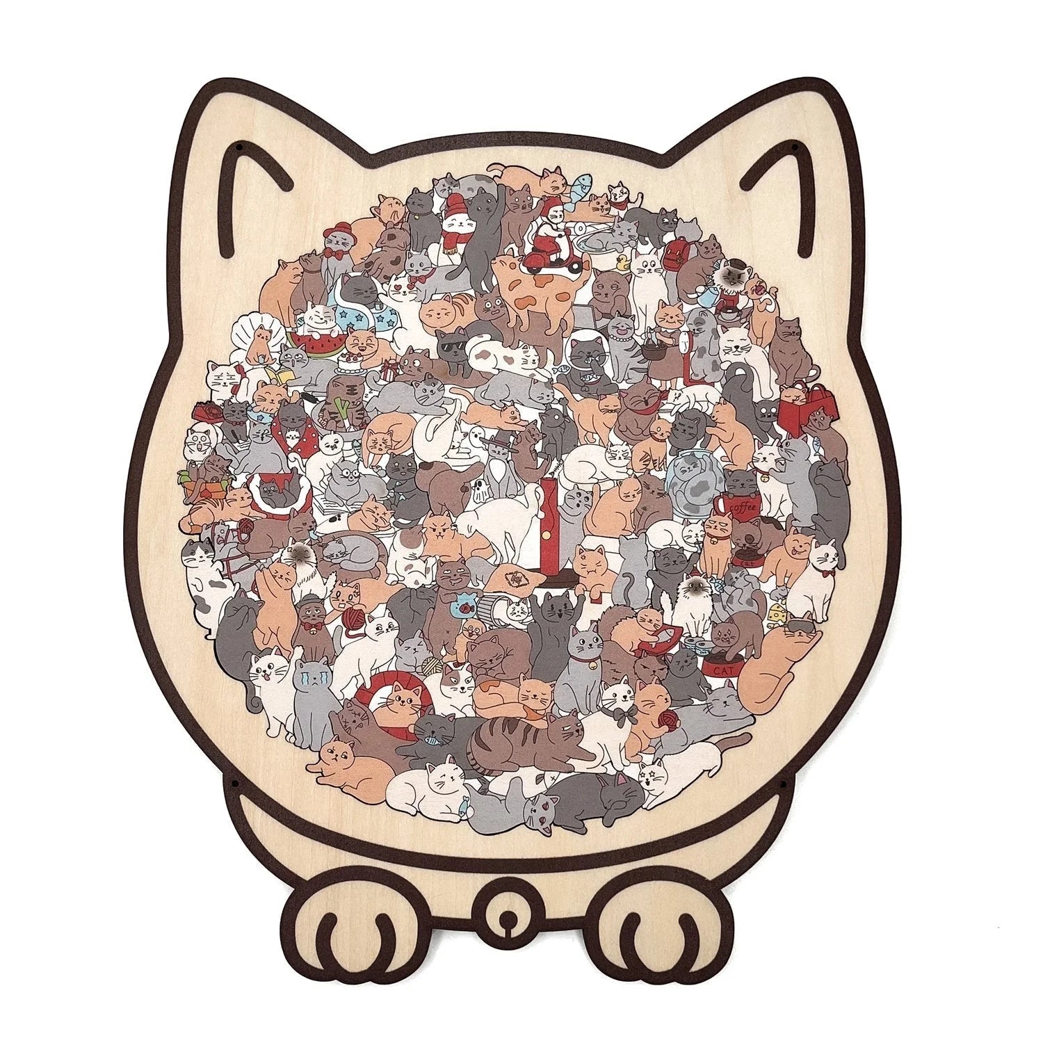 🎁Kerstuitverkoop 49% KORTING🎅135-delige Morandi-kleurige houten puzzel in de vorm van een kat