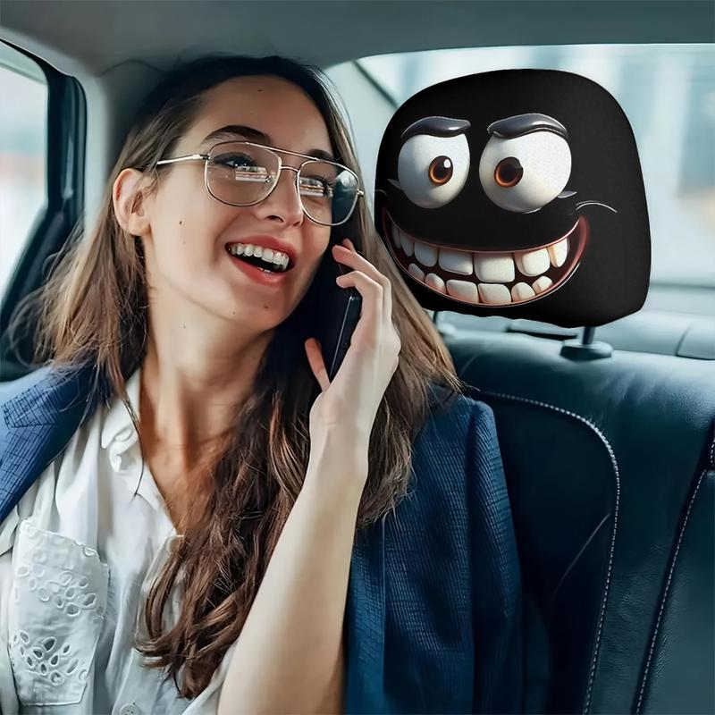 Grappige Cartoon Autokopsteunhoezen – 2 Stuks 2d Universeel Passend
