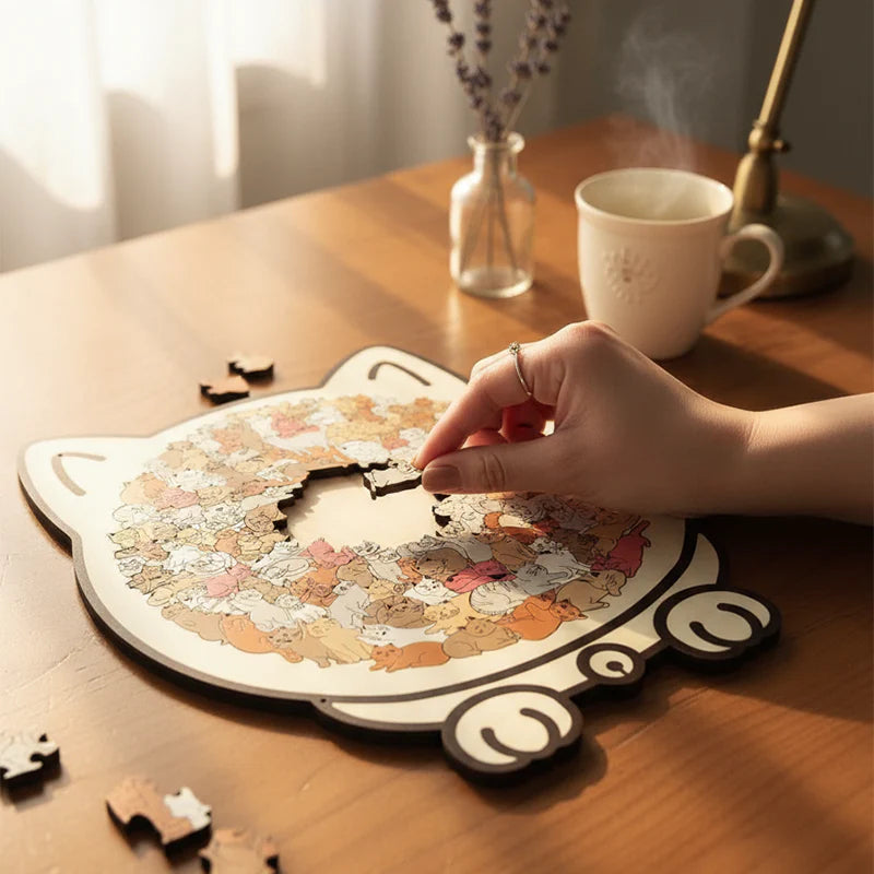 🎁Kerstuitverkoop 49% KORTING🎅135-delige Morandi-kleurige houten puzzel in de vorm van een kat