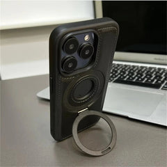 Luxe lederen iPhone-hoesje met ingebouwde standaard