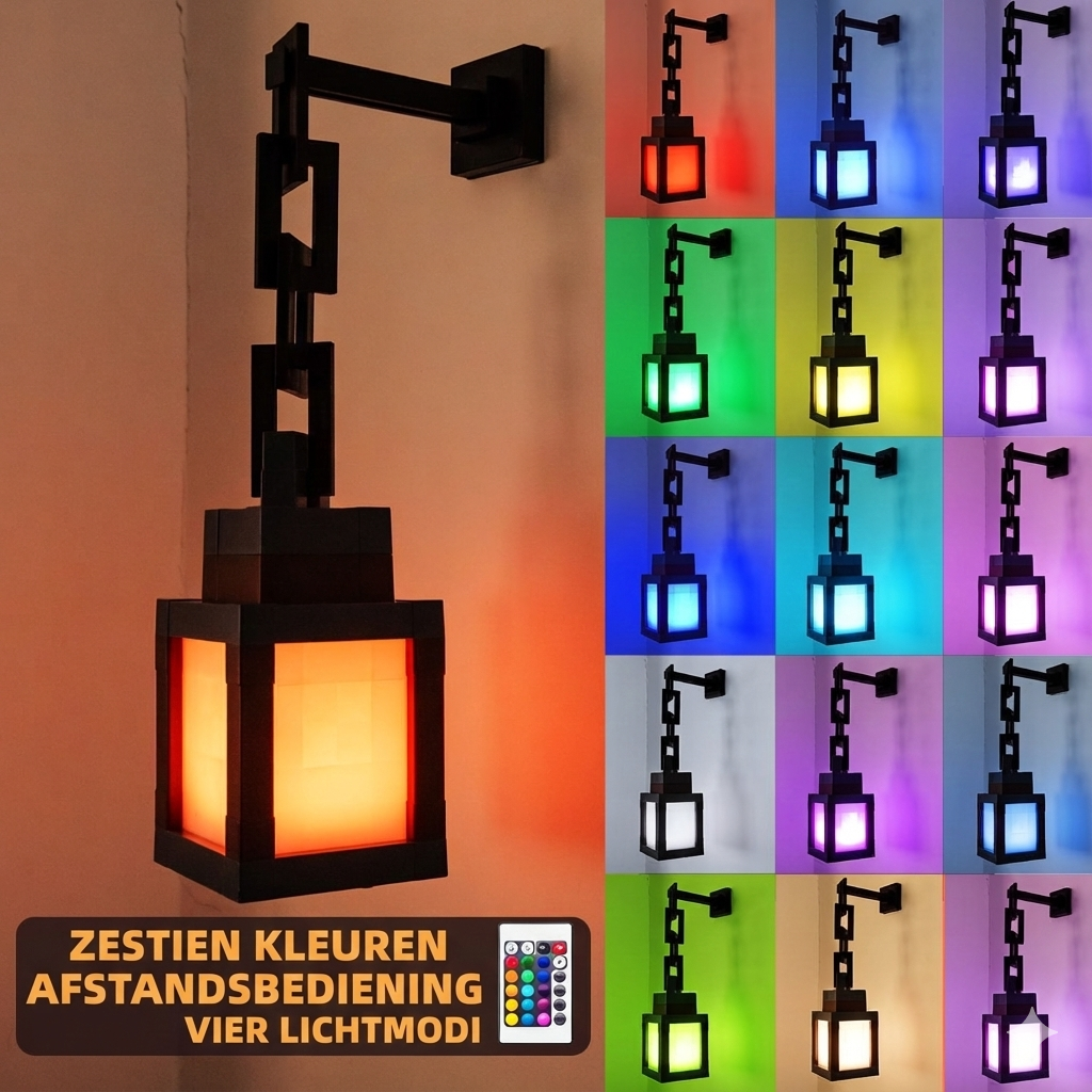 Pixel Game Lantaarn - Oplaadbare LED Nachtlamp met 16 Kleuren & Afstandsbediening