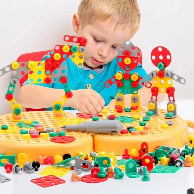 Montessori bouwkoffer met elektrische speelgoedboormachine