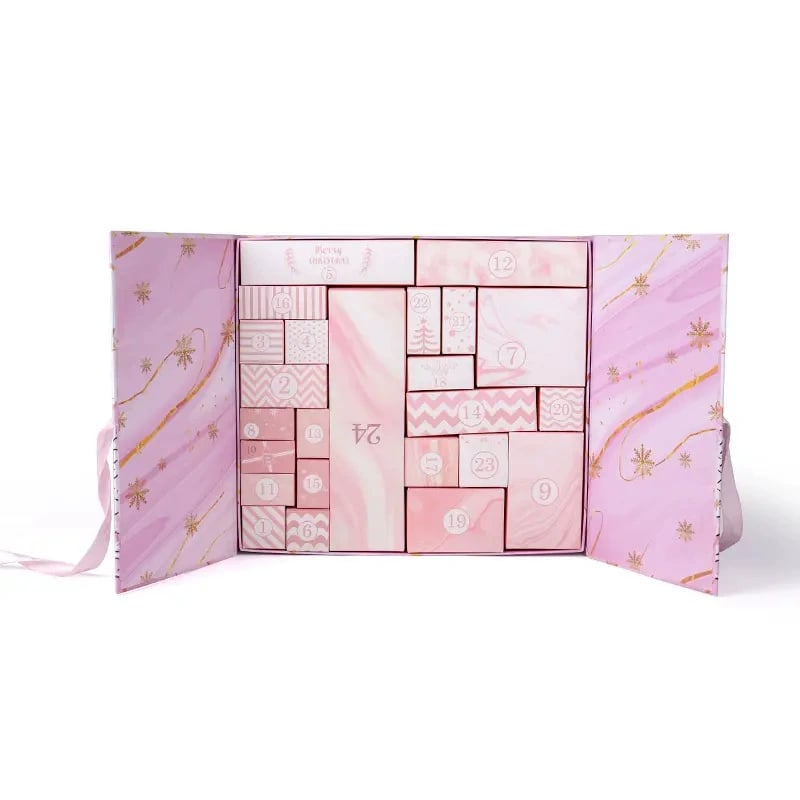 🎁 24 dagen vol verrassingen — Roze marmeren adventskalender 2025