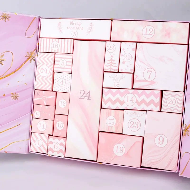 🎁 24 dagen vol verrassingen — Roze marmeren adventskalender 2025