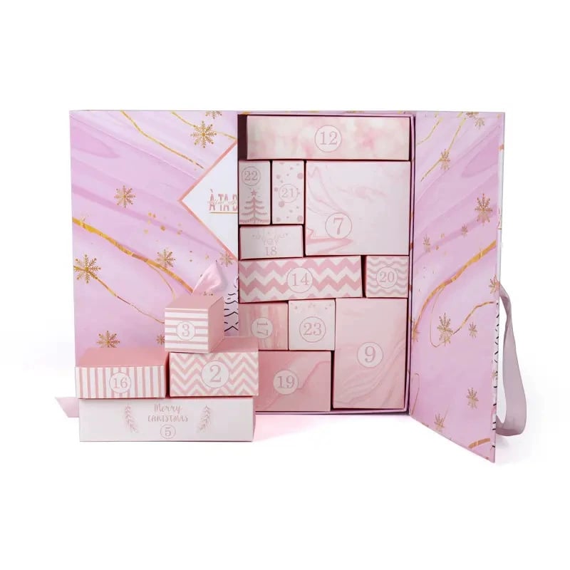 🎁 24 dagen vol verrassingen — Roze marmeren adventskalender 2025