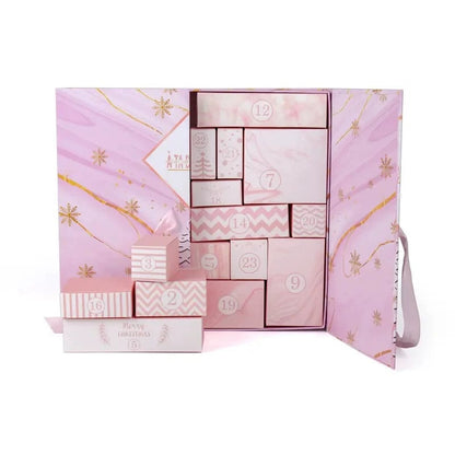 🎁 24 dagen vol verrassingen — Roze marmeren adventskalender 2025