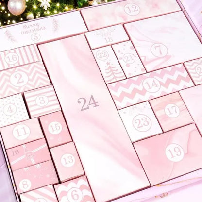 🎁 24 dagen vol verrassingen — Roze marmeren adventskalender 2025