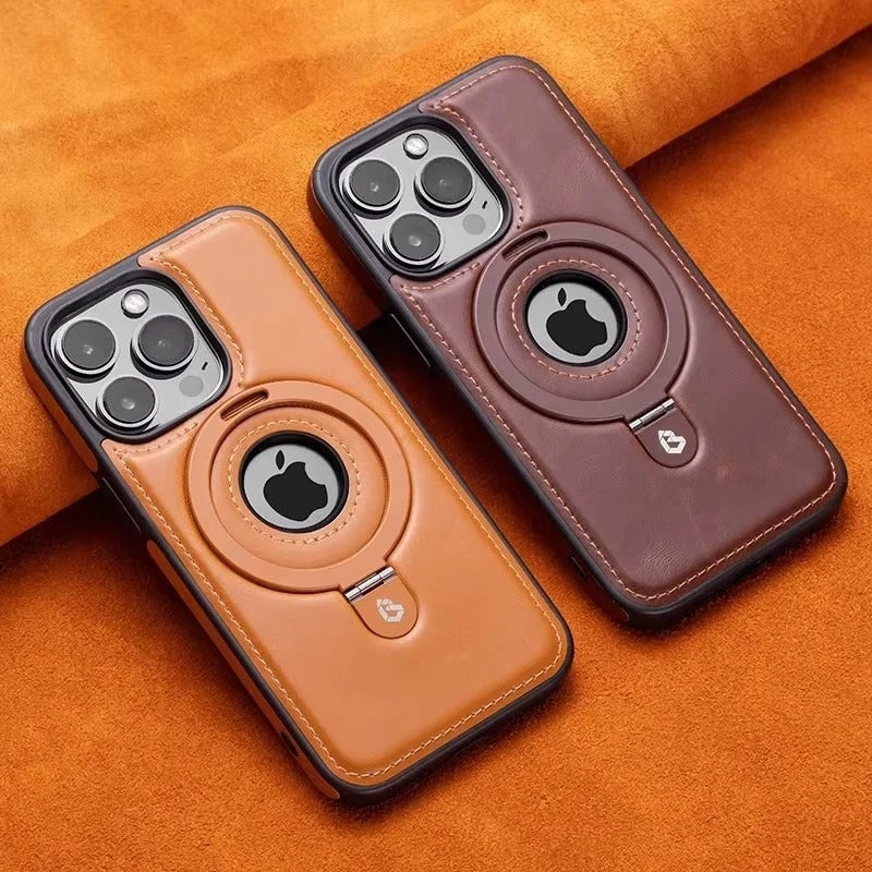 Luxe lederen iPhone-hoesje met ingebouwde standaard