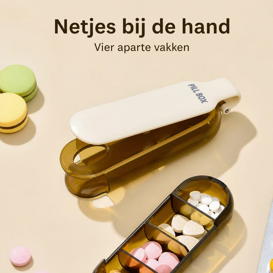 Compacte pillendoos met 4 vakken