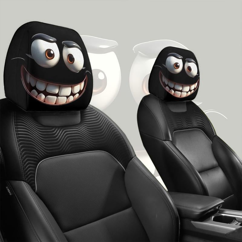 Grappige Cartoon Autokopsteunhoezen – 2 Stuks 2d Universeel Passend