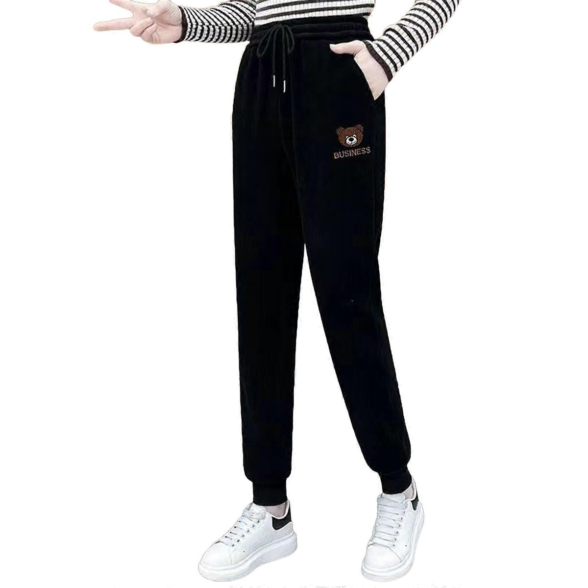 Dames joggingbroek van warm pluche corduroy