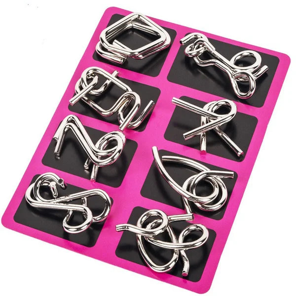Metallische puzzelringen, acht sets blauw