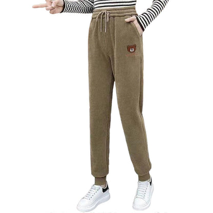 Dames joggingbroek van warm pluche corduroy