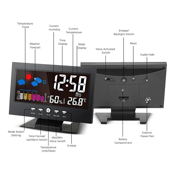 🔥Digitale LED Temperatuur Vochtigheidsmonitor Weersvoorspelling LED Tafelwekker🔥