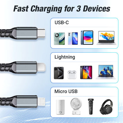 ChargingCable 1+1 GRATIS: 100W Universele 3-In-1 Snellaadkabel