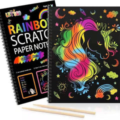 🌈Creatief regenboog kraskunstnotitieboek - Laat de kunstenaar in je los! Complete set met sjablonen en stylussen - Ideaal voor stressverlichting, creatief cadeau voor kinderen en volwassenen ✨