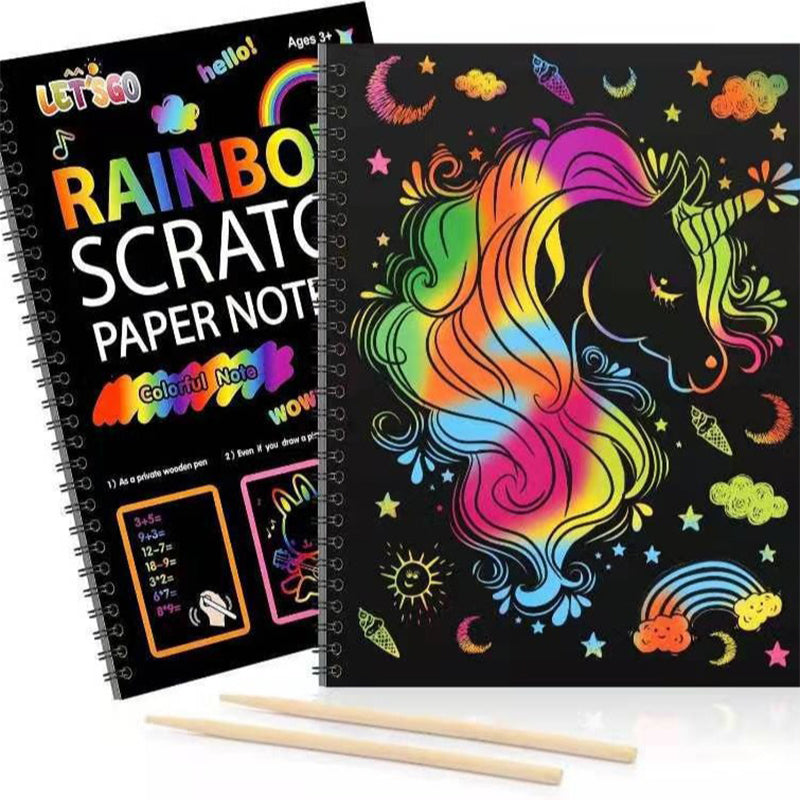 🌈Creatief regenboog kraskunstnotitieboek - Laat de kunstenaar in je los! Complete set met sjablonen en stylussen - Ideaal voor stressverlichting, creatief cadeau voor kinderen en volwassenen ✨