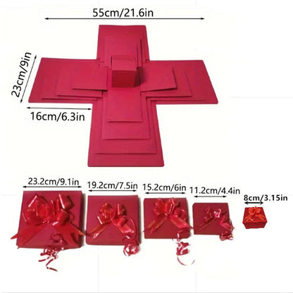 🎅💸 Creatieve Kerstcadeaudoos (5 Lagen) - Verrassingsdoos met Lint
