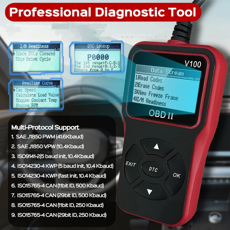 🎉Nieuwjaars Cadeau 50% KORTING!🔧Multifunctionele OBD II Motor Foutcodelezer - Snel Fouten Lezen/Wissen & Realtime Bewaking: Compatibel Met Meeste Benzinevoertuigen (Na 1996!)