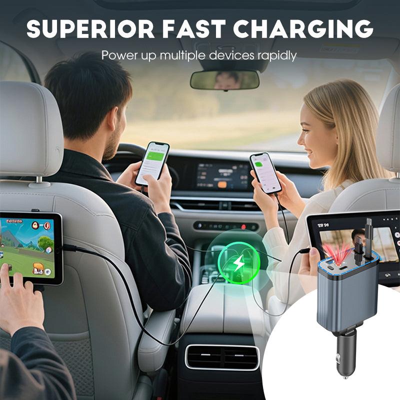 ✨Supersnelle 4-in-1 Autolader 90W – met Oprolbare Kabels & Sfeervolle Sterrenhemel 🚗🌌