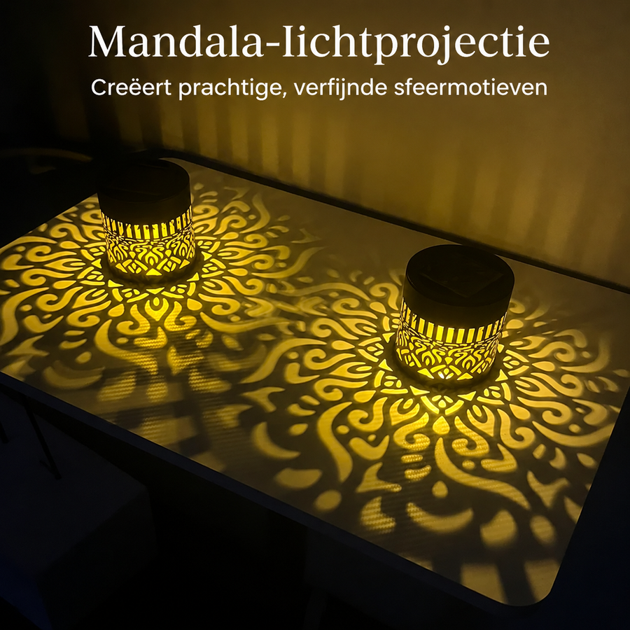 Solar mandalalamp met warmgele patroonprojectie voor buiten