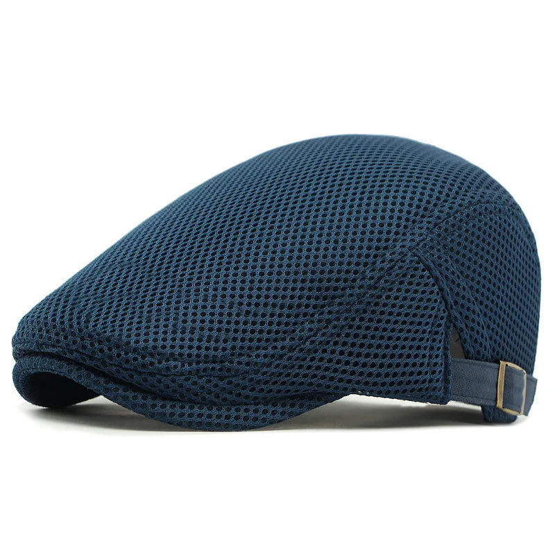 Ademende mesh flat cap met verstelbare band